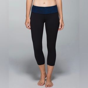 Lululemon Wunder Under Crop Full On Luon Size 2 Sashico Star Inkwell Rugged Blue